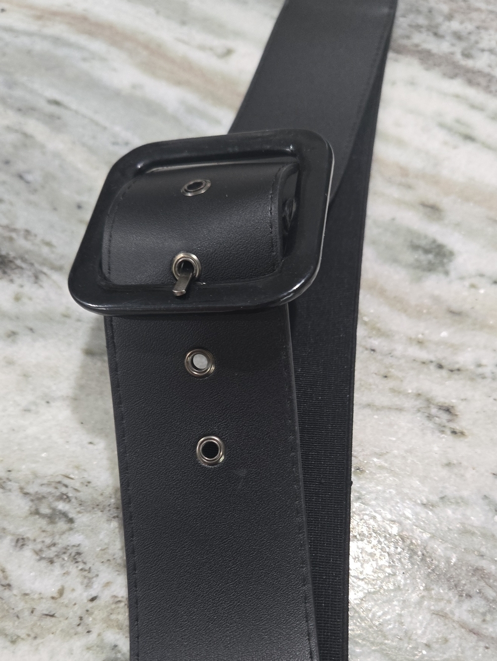 Women's Black Wide Belt with Decorative Square Buckle